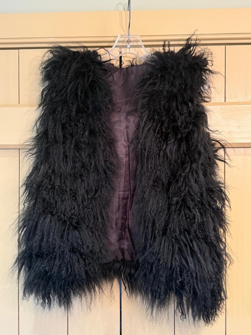 Vintage Mongolian Lamb Fur Vest Boho Black Small